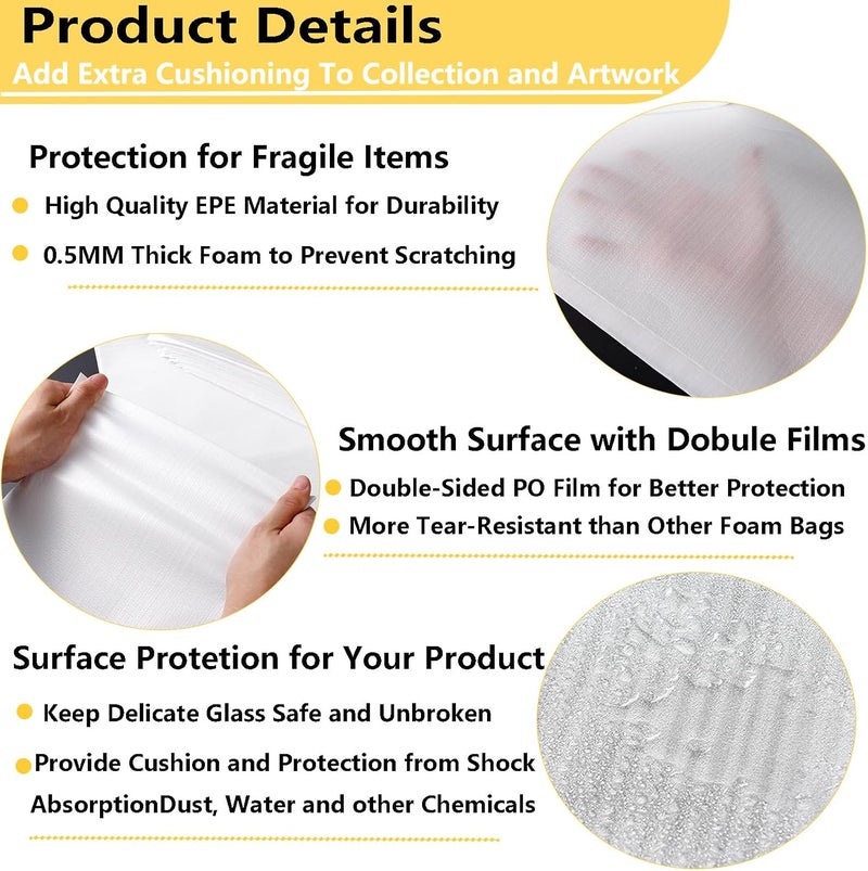 Evadow 16”x24” 50Pack Foam Pouches, Large Moving Supplies for Packing Dishes Artwork, 0.5MM Thick Cushion Foam Bags for Storing Shipping Breakables, fragile Padding Material Sleeves for Fragile Plates China - Image 3